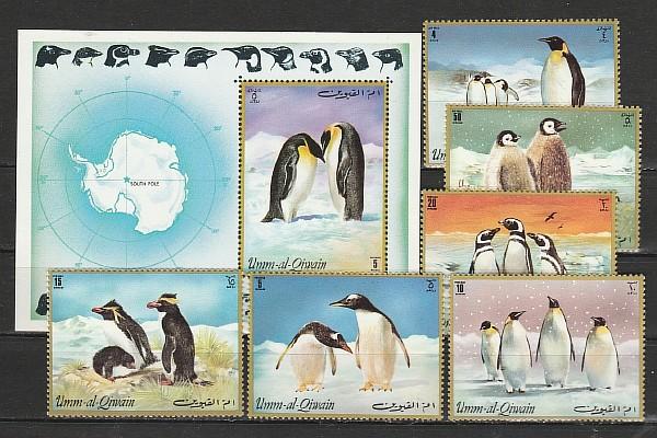 Ум аль Кайван 1972, Антарктида, Пингвины, 6 марок + блок
